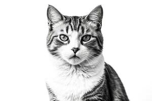 Black and white photo of a cat looking at the camera