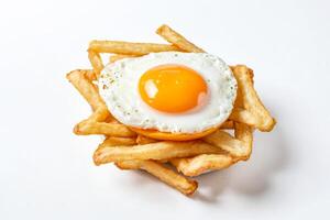 Fried Egg on a Bed of French Fries photo