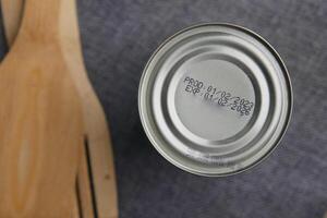 expire date on food can on white background , photo