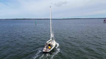 Aerial View of Boat in the Lepe Beach, Southampton Port City of England United Kingdom. May 17th, 2024 video
