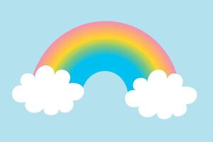 Cute colored rainbow with clouds. Hipster retro y2k rainbow psychedelic element. Funky illustration in vintage hippy style. Colorful illustration in vintage style. vector