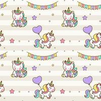 Seamless pattern with cute unicorns. Birthaday party background in cartoon style. vector