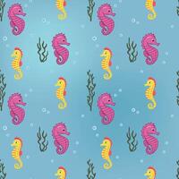 Seamless pattern with seahorse. Cute marine animals. Colorful background with underwater characters. vector