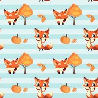 Autumnal pattern. Seamless pattern with funny fox and autumnal leaves. Cartoon fox background. vector