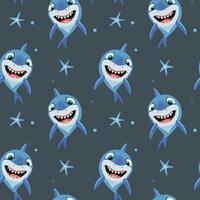 Funny fish characters. Seamless pattern with cartoon sharks. Shark backgrounds. vector