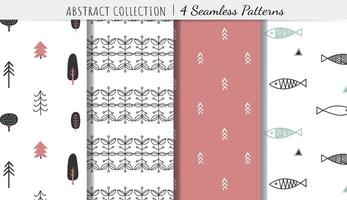 Set of childish hand drawn seamless patterns. Trendy modern geometrical backgrounds. vector