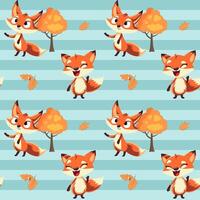 Seamless pattern with funny fox and autumnal leaves. Cartoon fox background. Autumnal pattern vector