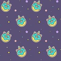 Cartoon background with donut unicorn. Childish seamless patterns for birthday party. vector