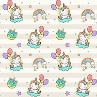 Birthaday party background with cute unicorns. Seamless patterns in cartoon style. vector