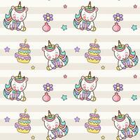 Birthaday party background in cartoon style. Seamless pattern with cute pony with horn. vector