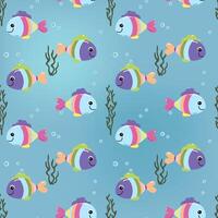 Seamless pattern with fish. Cute marine animals. Colorful background with underwater characters. vector