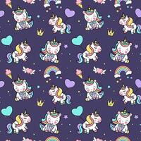 Seamless pattern with unicorns, stars, rainbow, confetti. background in cartoon style for birthaday party. vector