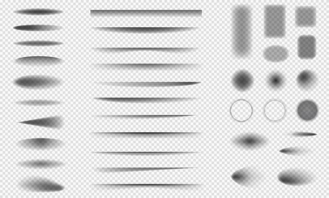 Set of realistic shadows with soft edges. Shadow effect. Poster, banner, flyer.