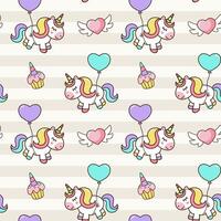 Birthaday party background in cartoon style. Seamless pattern with cute pony with horn vector