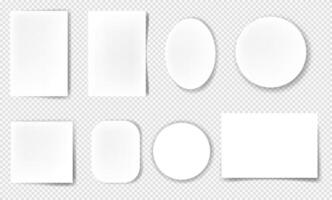 Realistic blank paper sheets with shadows. Round and square sheet. Notebook or book page. Design template or mockup. vector