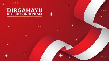 August 17th. Indonesian Independence Day Greeting Card. Waving Indonesian flag isolated on red background. Patriotic symbolic background. vector