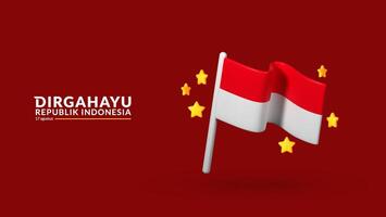 August 17th. Indonesian Independence Day Greeting Card. Waving Indonesian flag isolated on red background. Patriotic symbolic background. vector