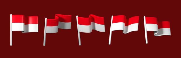 Set of 3D Indonesian flags in various dynamic positions. Perfect for design projects, presentations, and promotional materials. vector