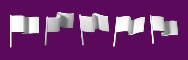 Set of 3D white flags in various dynamic positions. Perfect for design projects, presentations, and promotional materials. vector