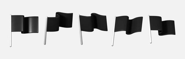 Set of 3D black flags in various dynamic positions. Perfect for design projects, presentations, and promotional materials. vector
