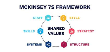 Mckinsey 7s framework diagram. Strategy presentation strategy and business management vector