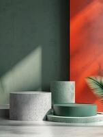 3D podium. Abstract minimal scene with geometrical forms. Design for product presentation. photo