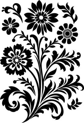 Flower design elements silhouette pattern, black and white decorative Floral design Silhouette Motif Pattern,
