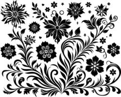 Flower design elements silhouette pattern, black and white decorative Floral design Silhouette Motif Pattern, vector