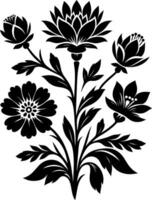 decorative Floral design Silhouette Motif Pattern, Flower design elements silhouette pattern black and white vector
