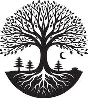 tree silhouette illustration on the white background, isolated tree silhouette logo design element vector