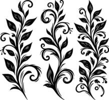 Vines decorative Botanical Flourish Silhouette pattern, decorative Floral design Silhouette Motif Pattern, Flower design elements silhouette pattern black and white vector