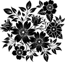 Flower design elements silhouette pattern, black and white decorative Floral design Silhouette Motif Pattern, vector