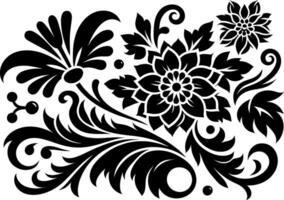 Flower design elements silhouette pattern, black and white decorative Floral design Silhouette Motif Pattern, vector