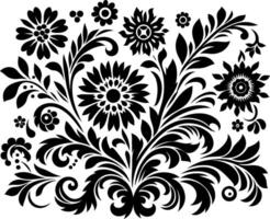 decorative Floral design Silhouette Motif Pattern, Flower design elements silhouette pattern black and white vector