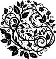 Vines decorative Botanical Flourish Silhouette pattern, decorative Floral design Silhouette Motif Pattern, Flower design elements silhouette pattern black and white vector