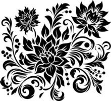 Flower design elements silhouette pattern, black and white decorative Floral design Silhouette Motif Pattern, vector