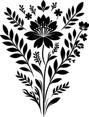 decorative Floral design Silhouette Motif Pattern, Flower design elements silhouette pattern black and white