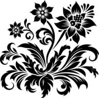 Flower design elements silhouette pattern, black and white decorative Floral design Silhouette Motif Pattern, vector