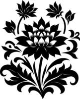 decorative Floral design Silhouette Motif Pattern, Flower design elements silhouette pattern black and white vector