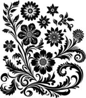 decorative Floral design Silhouette Motif Pattern, Flower design elements silhouette pattern black and white vector