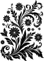 decorative Floral design Silhouette Motif Pattern, Flower design elements silhouette pattern black and white vector