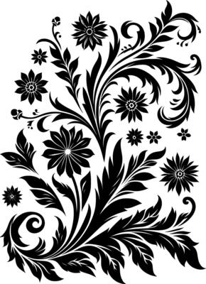 decorative Floral design Silhouette Motif Pattern, Flower design elements silhouette pattern black and white
