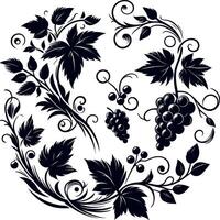 Vines decorative Botanical Flourish Silhouette pattern, decorative Floral design Silhouette Motif Pattern, Flower design elements silhouette pattern black and white vector