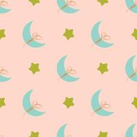 a pattern with a crescent and stars on a pink background vector