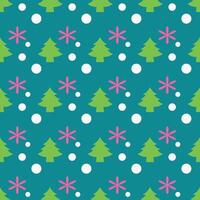 A blue and pink Christmas pattern with snowflakes and trees vector