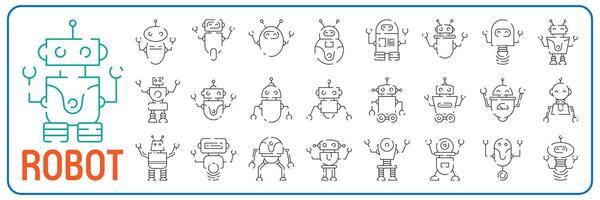 Chatbot line icon set. Humanoid robot. Personal voice assistance. Smart speaker artificial intelligence. Technology sign. vector