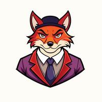 A gangster fox depicted in a sticker style, simple art, sleek silhouette against a white background vector