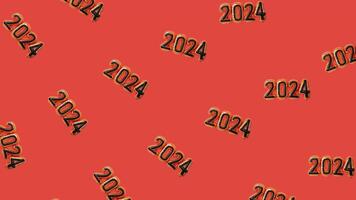 Festive red background with randomly oriented 2024 text, ideal for New Years Eve decorations, greeting cards, or holiday themed event promotions video