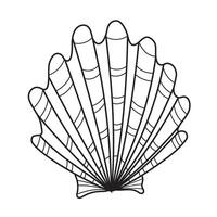 Seashell illustration. Hand drawn linear sketch of sea Shell. Outline Drawing of seashore for nautical design. Engraving of Cockleshell for icon or logo. Marine black line element vector