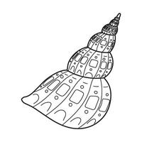 Seashell illustration. Outline black sketch of spiral sea shell. Line art Drawing of seashore for nautical design. Etching of Cockleshell for icon or logo. Marine element vector
